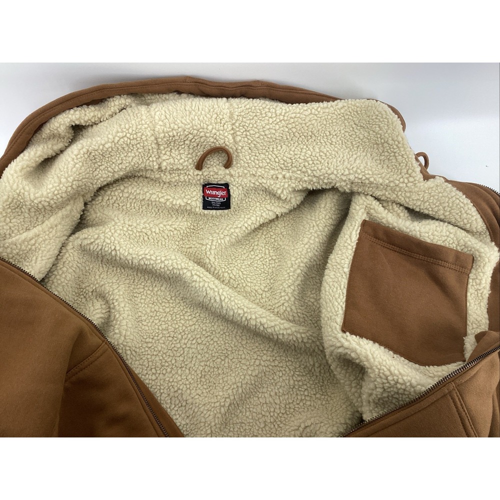 Wrangler Hoodie Men 3XL Brown Workwear Sherpa Lined Full Zip Jacket Rugged - Picture 5 of 9